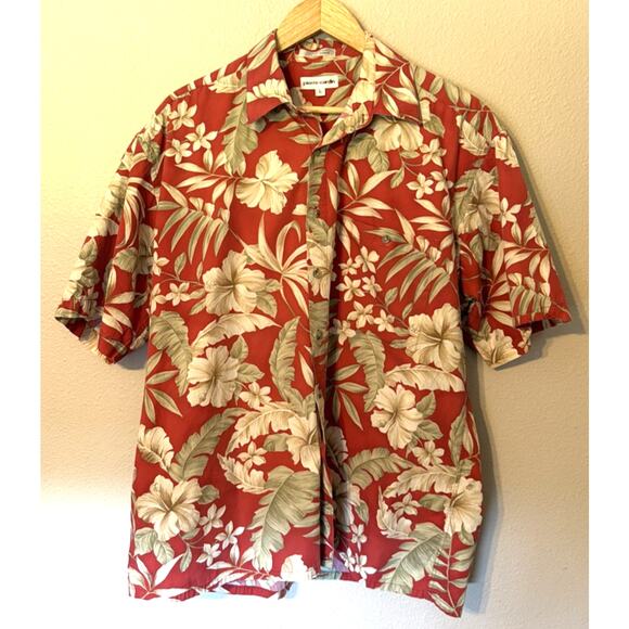 Vintage Pierre Cardin Button Up Shirt Large Red Hawaiian 100% Cotton Men’s L - Picture 1 of 5